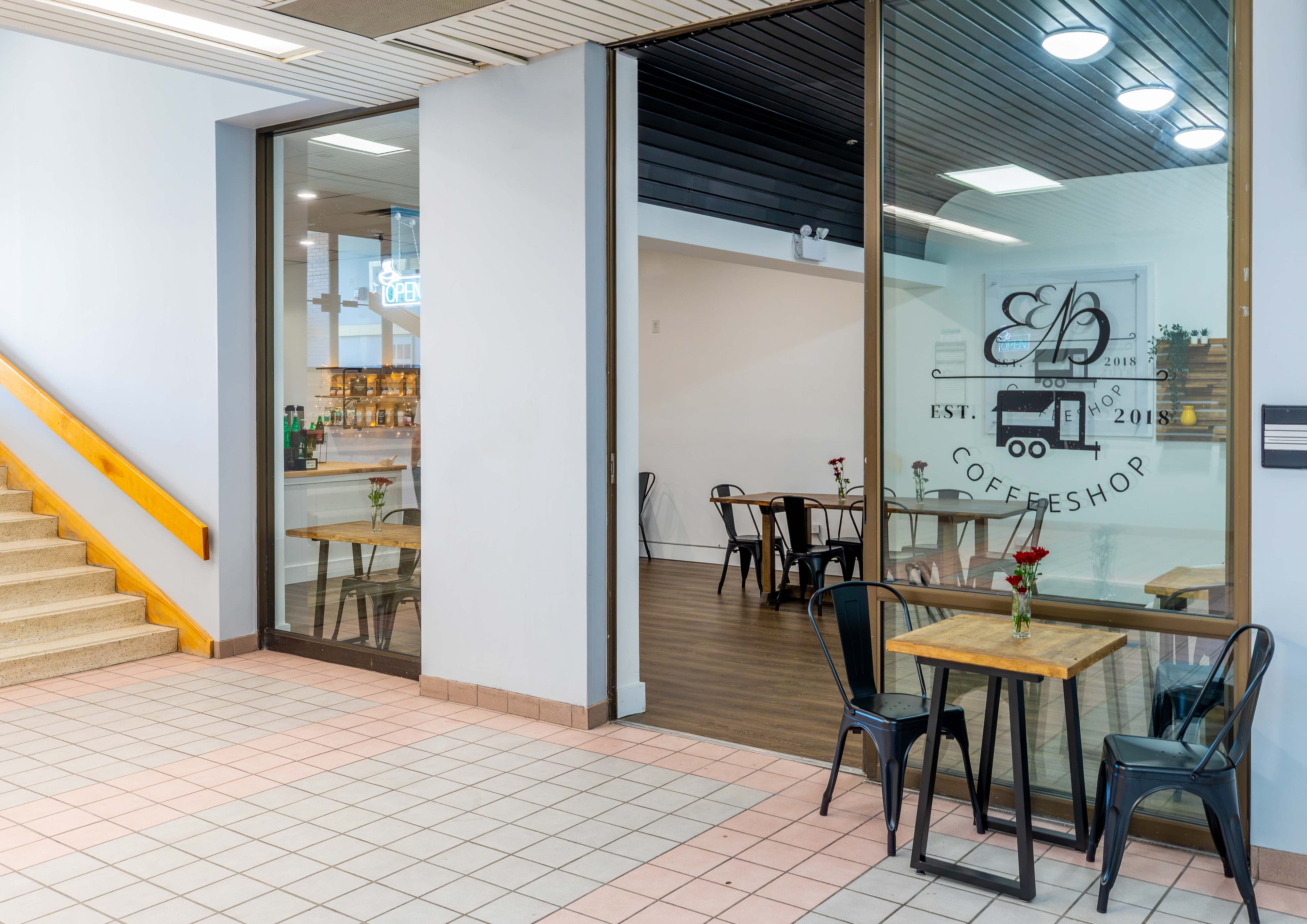 Eb Coffee at Place 400 — interior and cafe seating